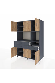 Kronos Dolap 9 Raflı 3 Çekmeceli 6 Kapaklı 132x59x195 Antrasit-Çam/Antrasit