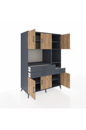 Kronos Dolap 9 Raflı 3 Çekmeceli 6 Kapaklı 132x59x195 Antrasit-Çam/Antrasit
