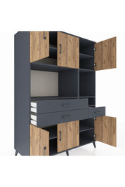 Kronos Dolap 9 Raflı 3 Çekmeceli 6 Kapaklı 132x59x195 Antrasit-Çam/Antrasit