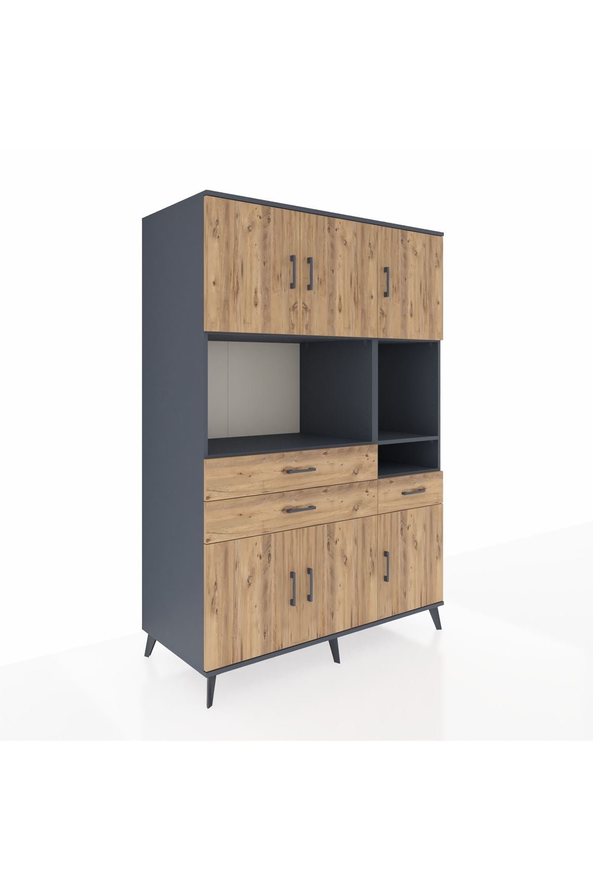 Kronos Dolap 9 Raflı 3 Çekmeceli 6 Kapaklı 132x59x195 Antrasit-Çam/Çam