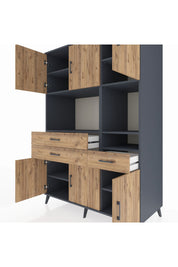 Kronos Dolap 9 Raflı 3 Çekmeceli 6 Kapaklı 132x59x195 Antrasit-Çam/Çam