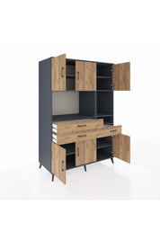 Kronos Dolap 9 Raflı 3 Çekmeceli 6 Kapaklı 132x59x195 Antrasit-Çam/Çam