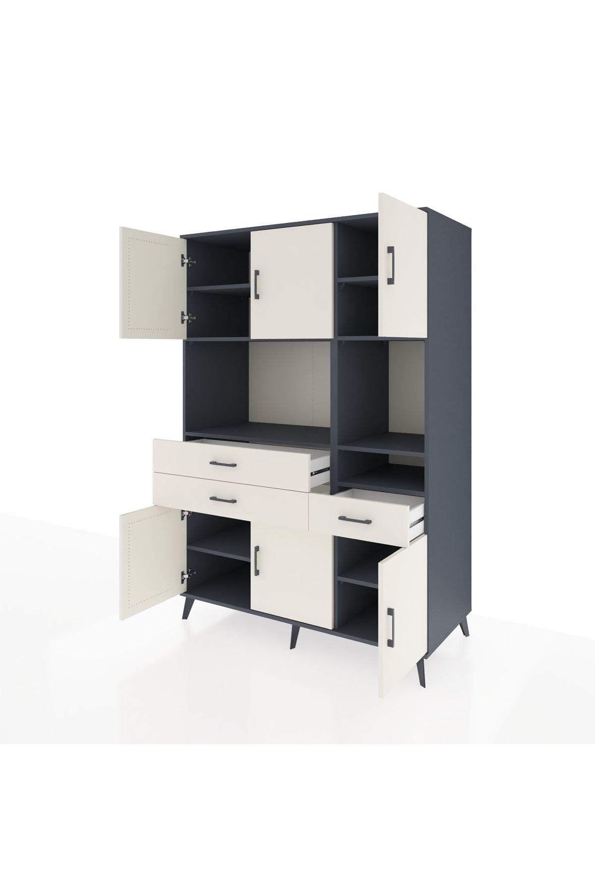 Kronos Dolap 9 Raflı 3 Çekmeceli 6 Kapaklı 132x59x195 Antrasit-Aytaşı/Aytaşı