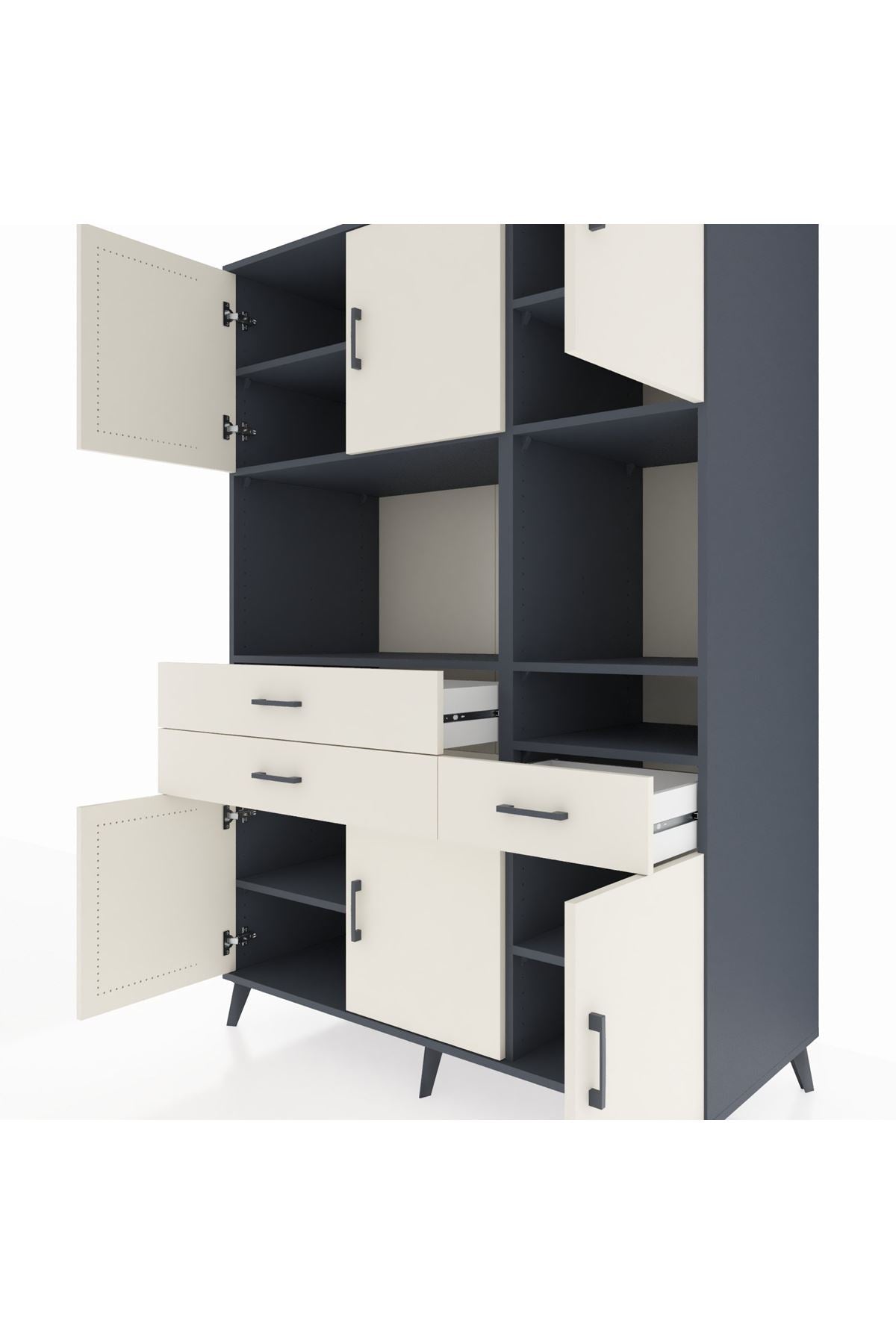 Kronos Dolap 9 Raflı 3 Çekmeceli 6 Kapaklı 132x59x195 Antrasit-Aytaşı/Aytaşı