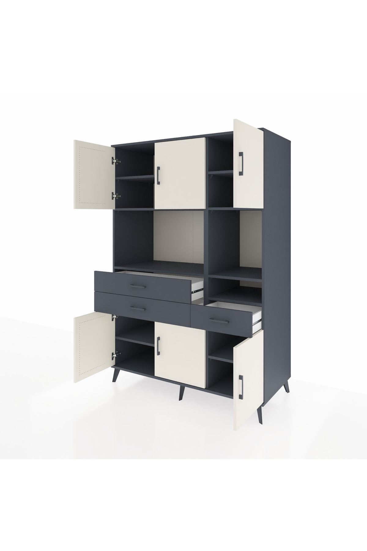 Kronos Dolap 9 Raflı 3 Çekmeceli 6 Kapaklı 132x59x195 Antrasit-Aytaşı/Antrasit