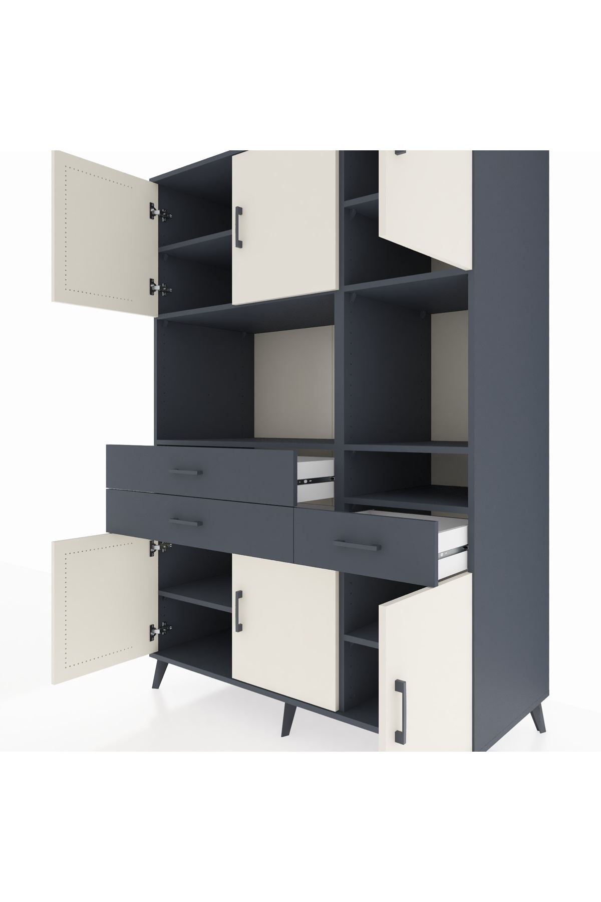 Kronos Dolap 9 Raflı 3 Çekmeceli 6 Kapaklı 132x59x195 Antrasit-Aytaşı/Antrasit