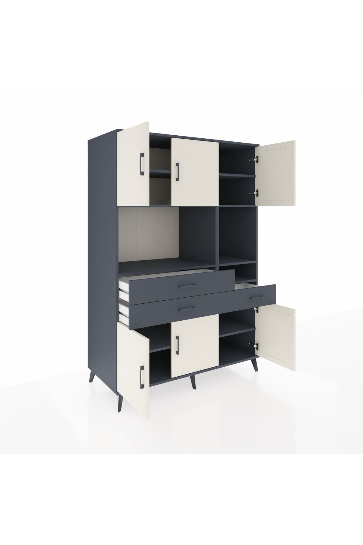 Kronos Dolap 9 Raflı 3 Çekmeceli 6 Kapaklı 132x59x195 Antrasit-Aytaşı/Antrasit