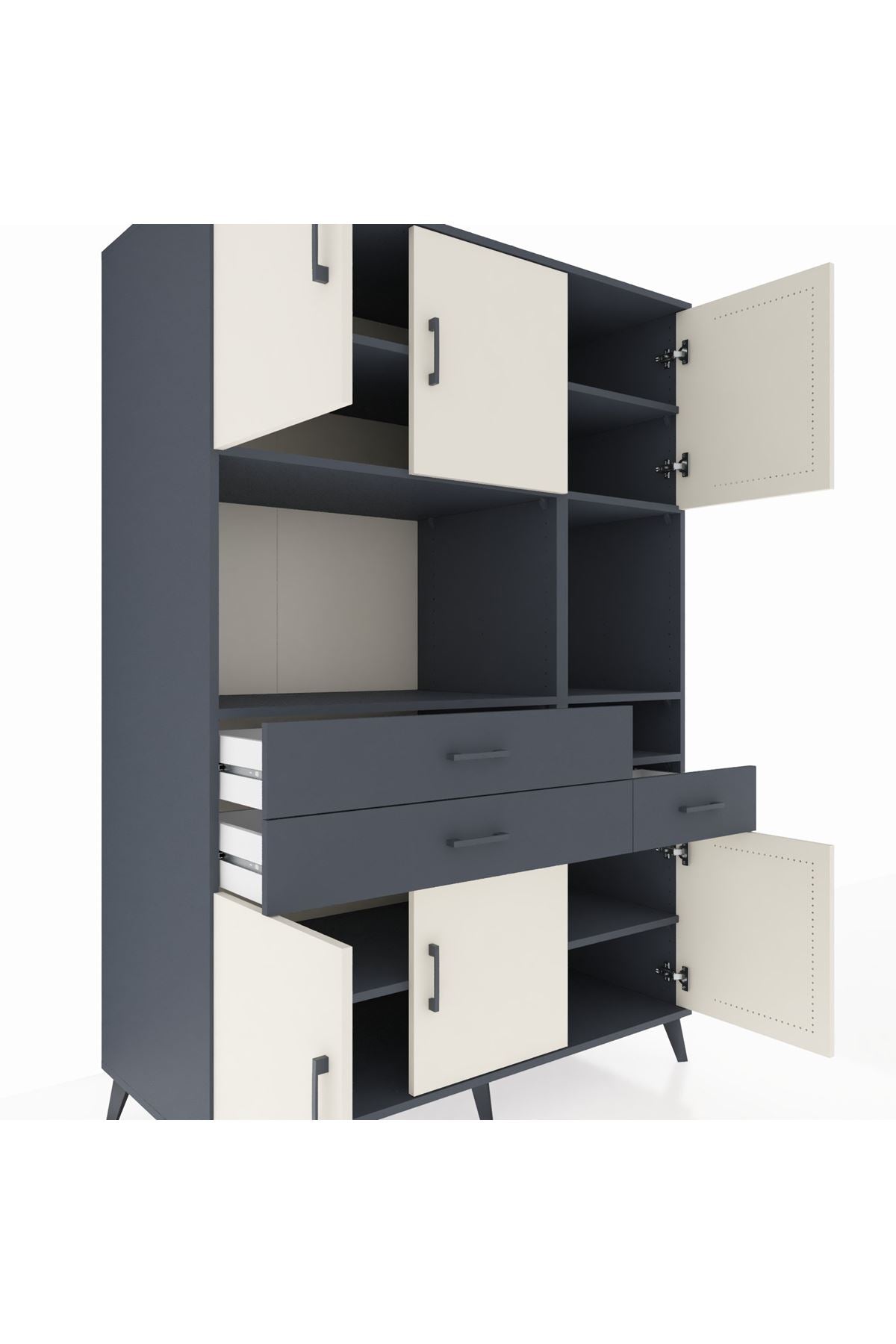 Kronos Dolap 9 Raflı 3 Çekmeceli 6 Kapaklı 132x59x195 Antrasit-Aytaşı/Antrasit