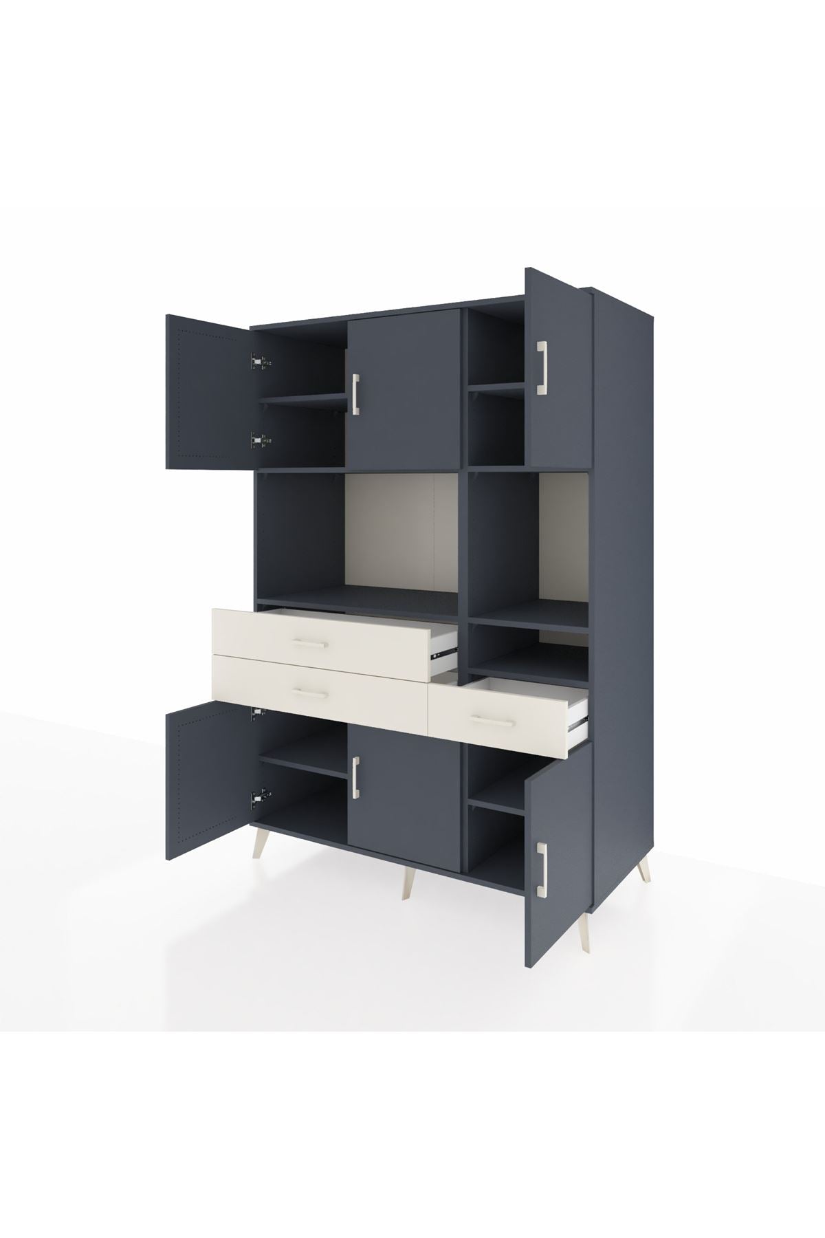 Kronos Dolap 9 Raflı 3 Çekmeceli 6 Kapaklı 132x59x195 Antrasit-Antrasit/Aytaşı