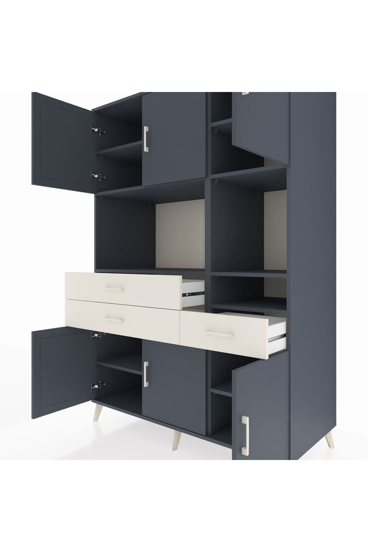 Kronos Dolap 9 Raflı 3 Çekmeceli 6 Kapaklı 132x59x195 Antrasit-Antrasit/Aytaşı