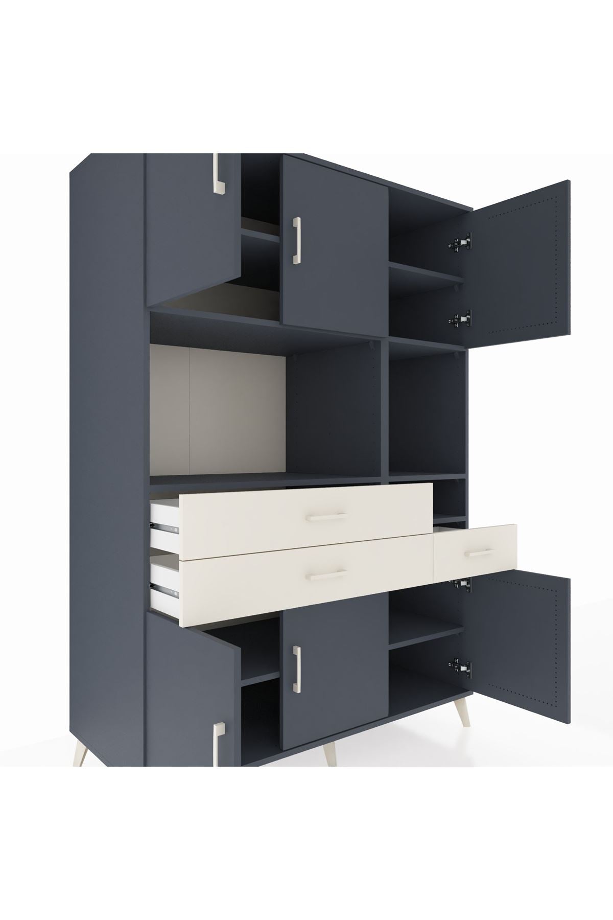 Kronos Dolap 9 Raflı 3 Çekmeceli 6 Kapaklı 132x59x195 Antrasit-Antrasit/Aytaşı