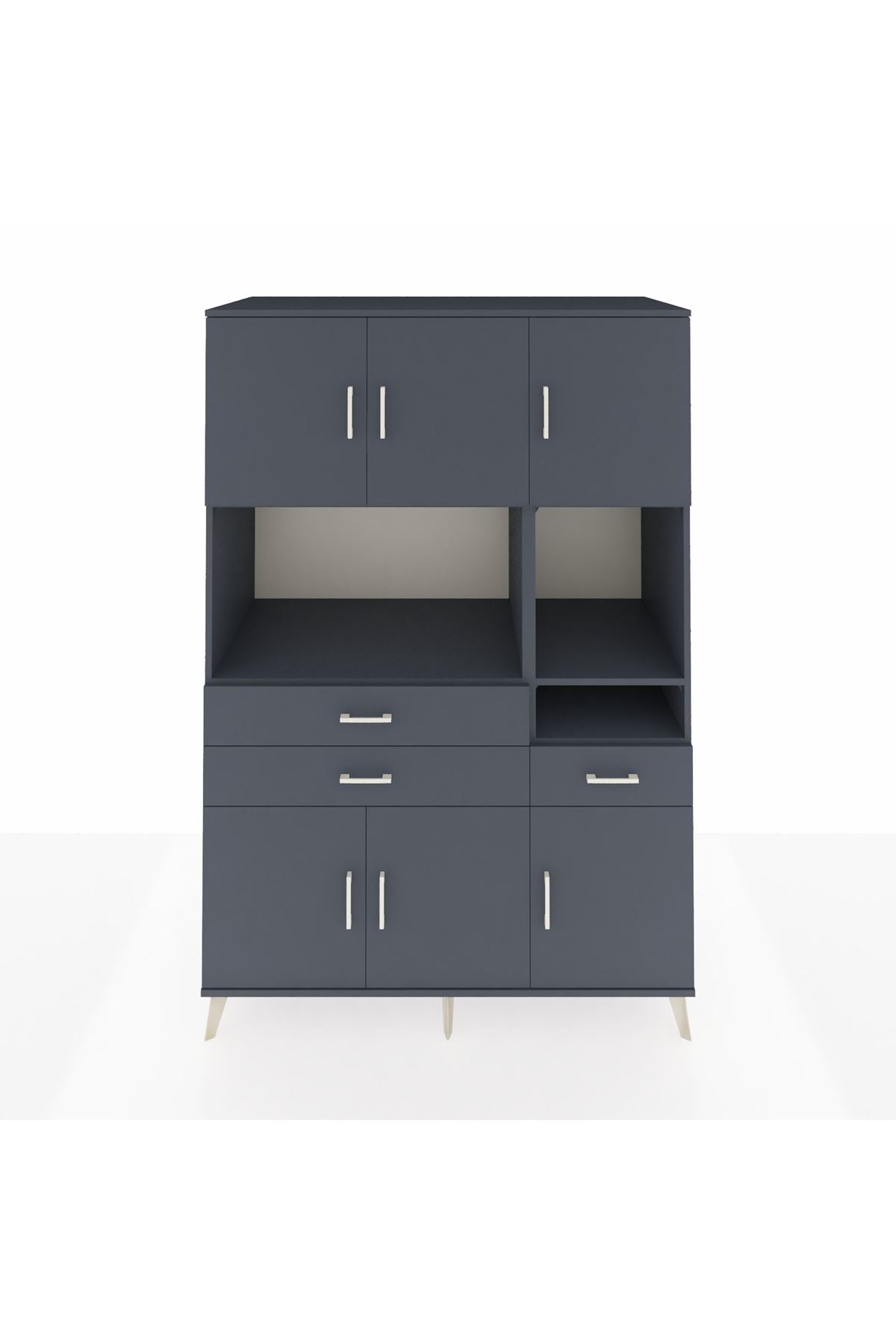 Kronos Dolap 9 Raflı 3 Çekmeceli 6 Kapaklı 132x59x195 Antrasit-Antrasit/Antrasit