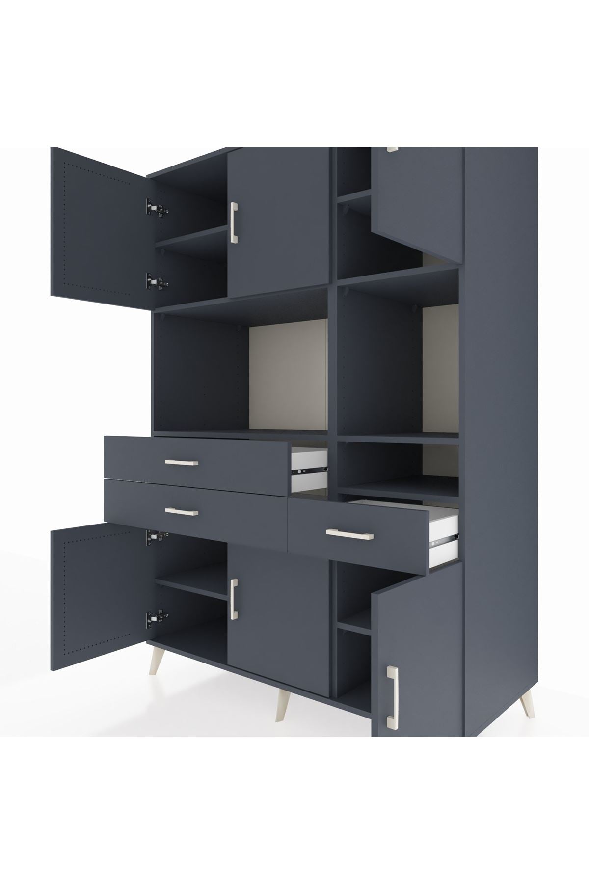 Kronos Dolap 9 Raflı 3 Çekmeceli 6 Kapaklı 132x59x195 Antrasit-Antrasit/Antrasit