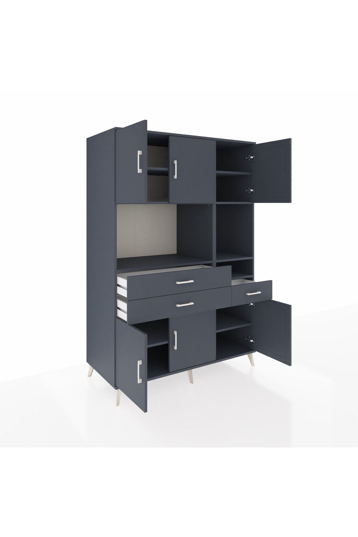 Kronos Dolap 9 Raflı 3 Çekmeceli 6 Kapaklı 132x59x195 Antrasit-Antrasit/Antrasit