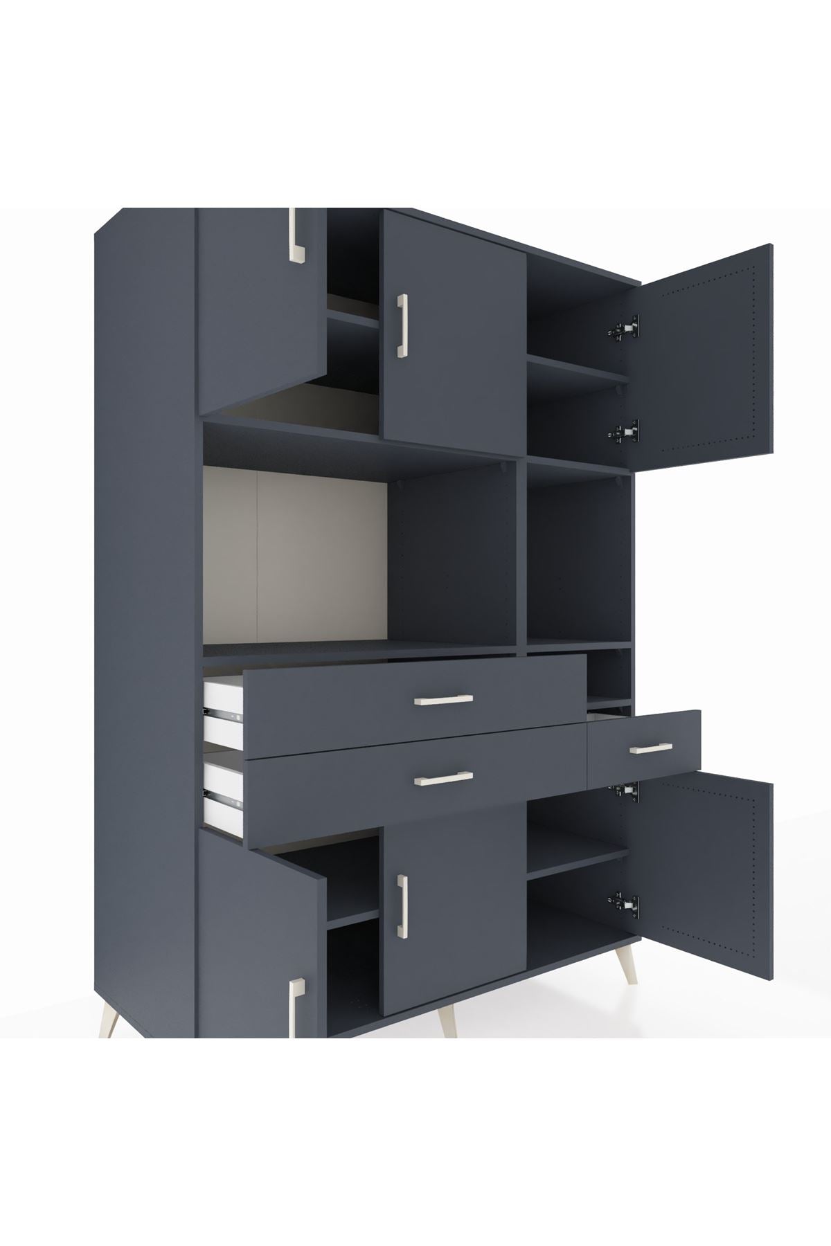 Kronos Dolap 9 Raflı 3 Çekmeceli 6 Kapaklı 132x59x195 Antrasit-Antrasit/Antrasit