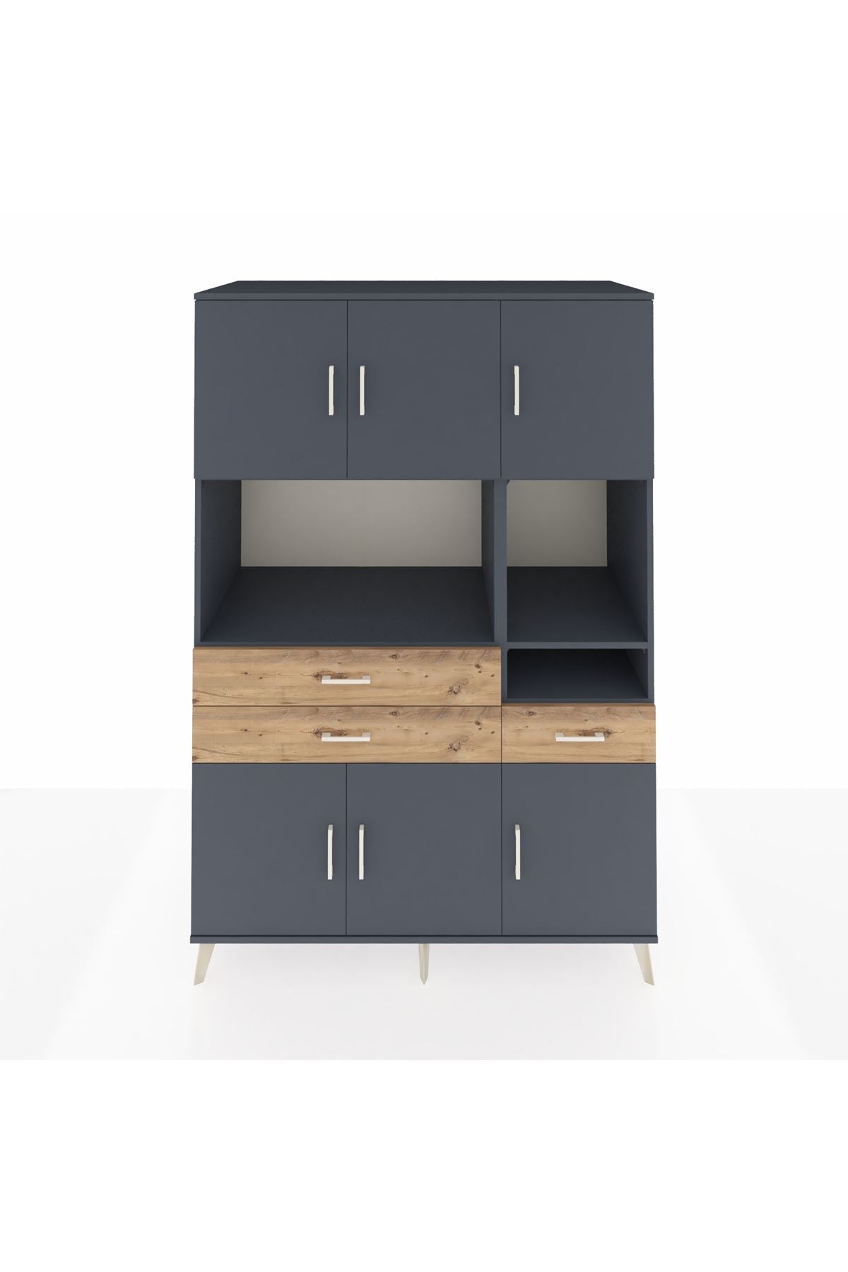 Kronos Dolap 9 Raflı 3 Çekmeceli 6 Kapaklı 132x59x195 Antrasit-Antrasit/Çam