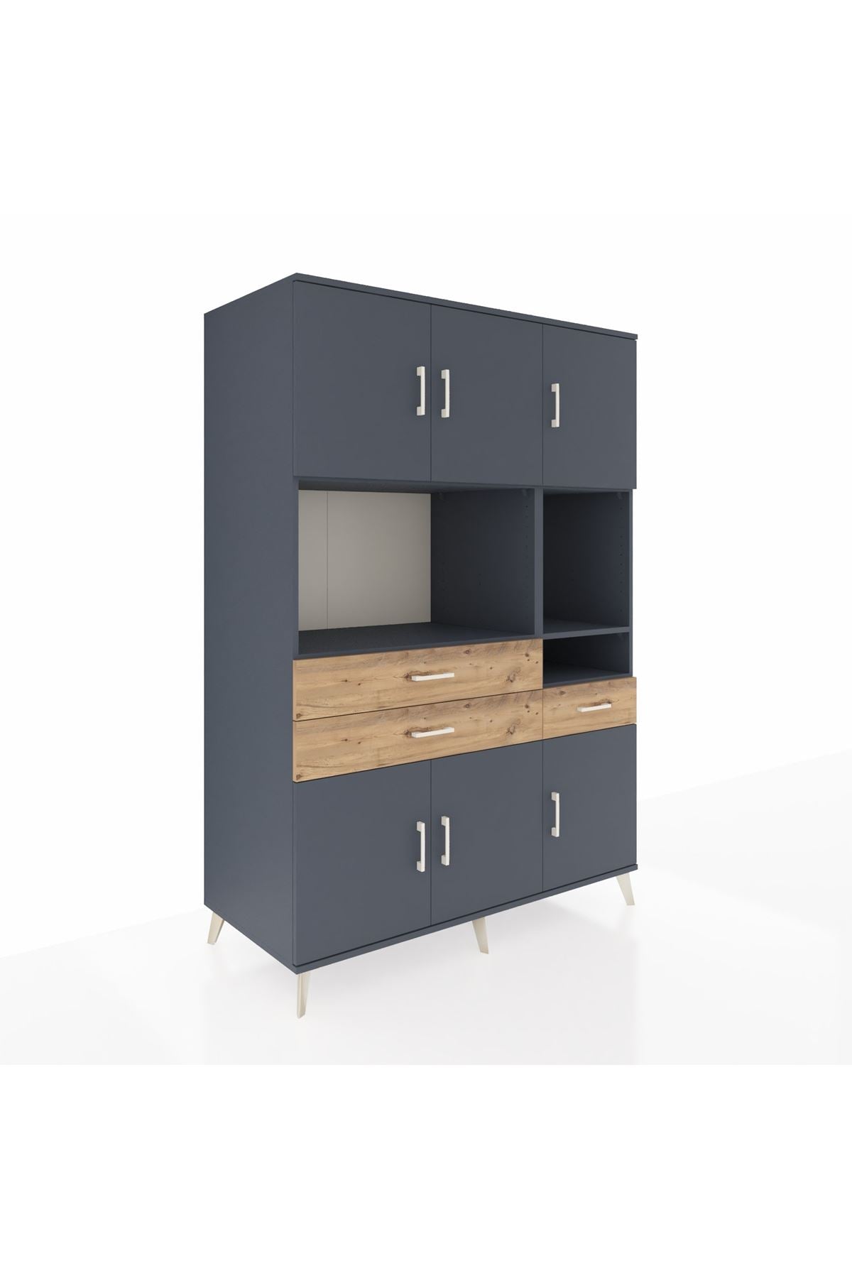 Kronos Dolap 9 Raflı 3 Çekmeceli 6 Kapaklı 132x59x195 Antrasit-Antrasit/Çam