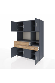 Kronos Dolap 9 Raflı 3 Çekmeceli 6 Kapaklı 132x59x195 Antrasit-Antrasit/Çam