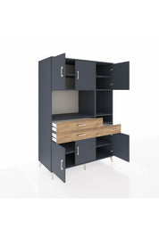 Kronos Dolap 9 Raflı 3 Çekmeceli 6 Kapaklı 132x59x195 Antrasit-Antrasit/Çam