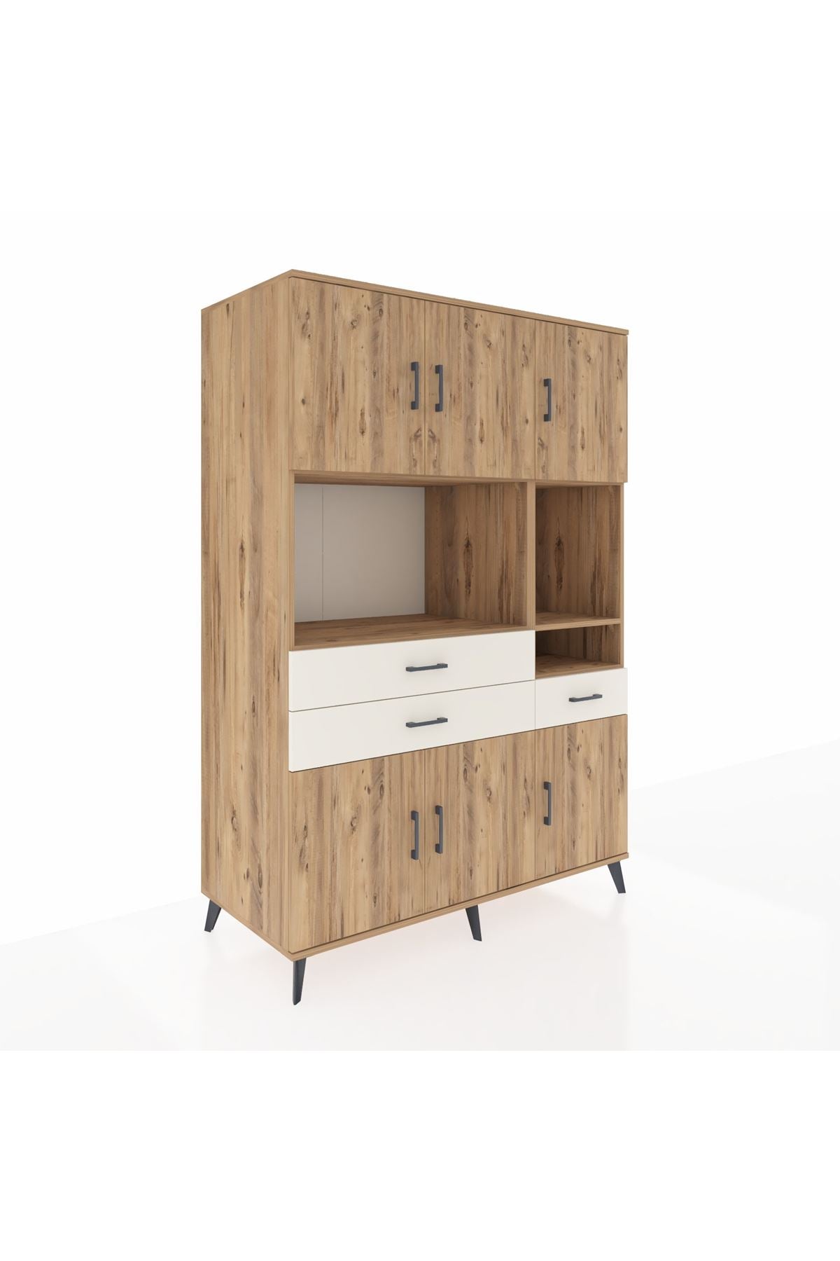 Kronos Dolap 9 Raflı 3 Çekmeceli 6 Kapaklı 132x59x195 Çam-Çam/Aytaşı