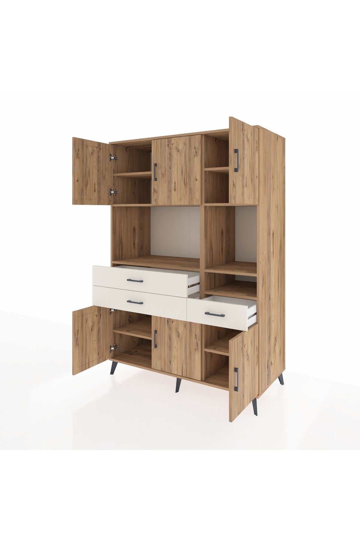 Kronos Dolap 9 Raflı 3 Çekmeceli 6 Kapaklı 132x59x195 Çam-Çam/Aytaşı