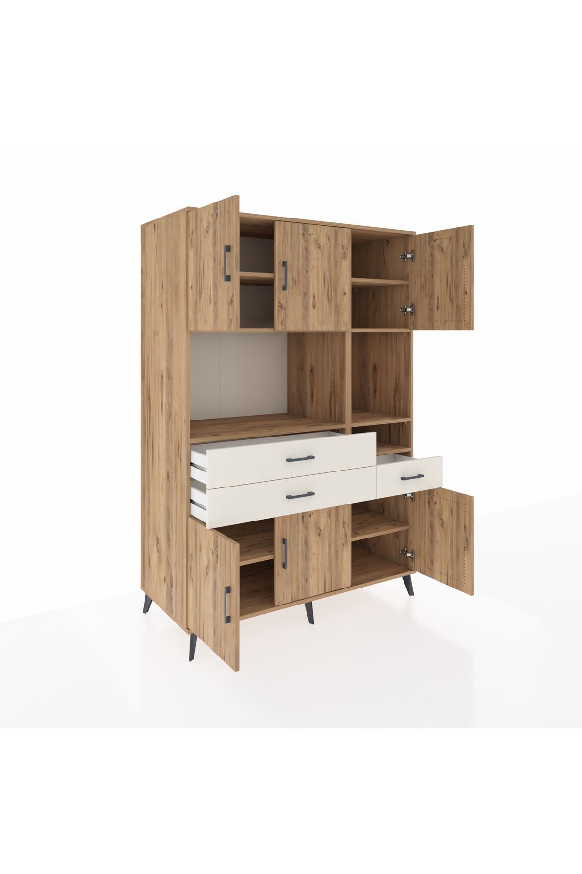 Kronos Dolap 9 Raflı 3 Çekmeceli 6 Kapaklı 132x59x195 Çam-Çam/Aytaşı