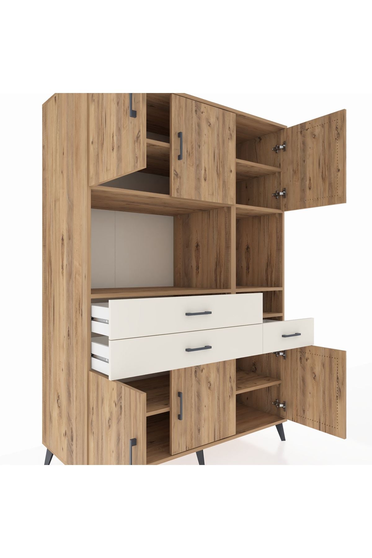 Kronos Dolap 9 Raflı 3 Çekmeceli 6 Kapaklı 132x59x195 Çam-Çam/Aytaşı