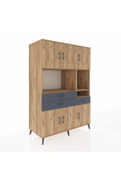 Kronos Dolap 9 Raflı 3 Çekmeceli 6 Kapaklı 132x59x195 Çam-Çam/Antrasit