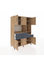 Kronos Dolap 9 Raflı 3 Çekmeceli 6 Kapaklı 132x59x195 Çam-Çam/Antrasit