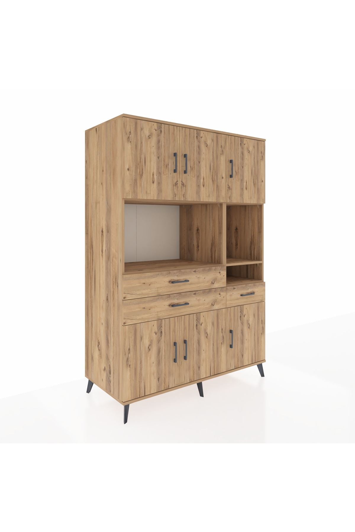 Kronos Dolap 9 Raflı 3 Çekmeceli 6 Kapaklı 132x59x195 Çam-Çam/Çam