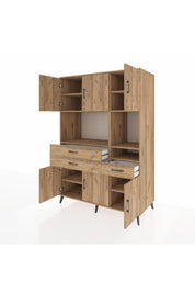 Kronos Dolap 9 Raflı 3 Çekmeceli 6 Kapaklı 132x59x195 Çam-Çam/Çam