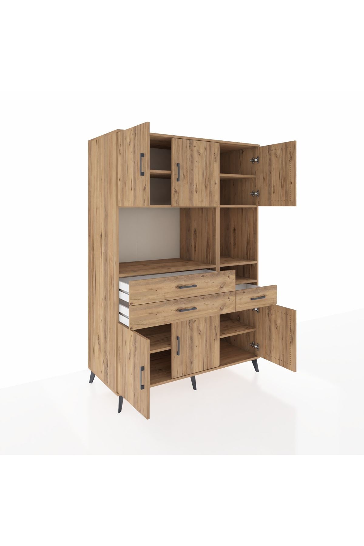 Kronos Dolap 9 Raflı 3 Çekmeceli 6 Kapaklı 132x59x195 Çam-Çam/Çam