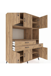 Kronos Dolap 9 Raflı 3 Çekmeceli 6 Kapaklı 132x59x195 Çam-Çam/Çam