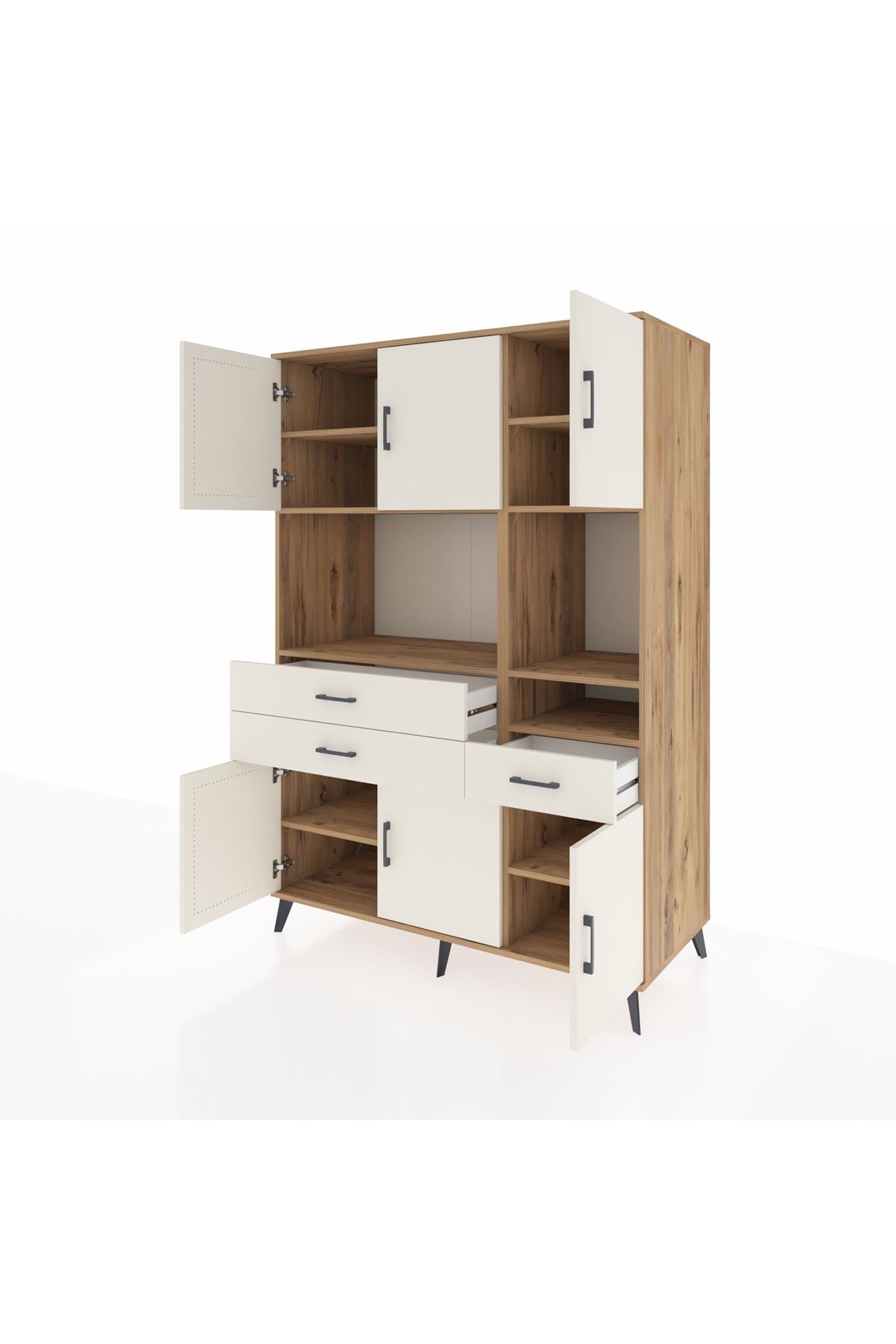 Kronos Dolap 9 Raflı 3 Çekmeceli 6 Kapaklı 132x59x195 Çam-Aytaşı/Aytaşı