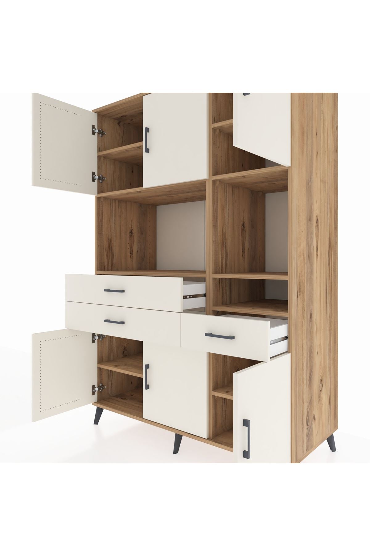 Kronos Dolap 9 Raflı 3 Çekmeceli 6 Kapaklı 132x59x195 Çam-Aytaşı/Aytaşı