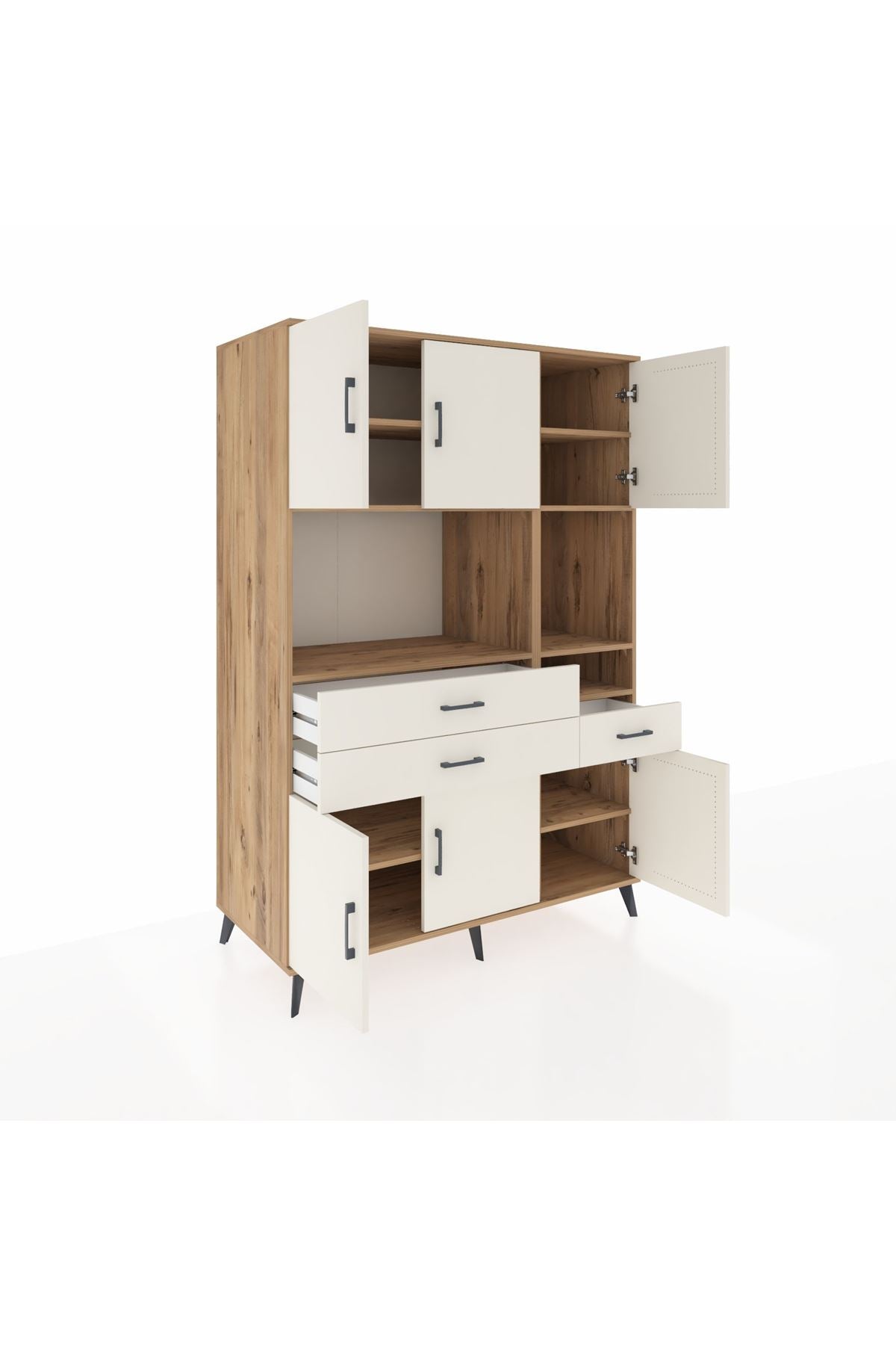 Kronos Dolap 9 Raflı 3 Çekmeceli 6 Kapaklı 132x59x195 Çam-Aytaşı/Aytaşı