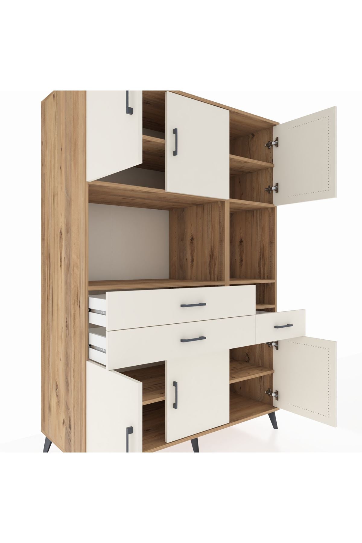 Kronos Dolap 9 Raflı 3 Çekmeceli 6 Kapaklı 132x59x195 Çam-Aytaşı/Aytaşı