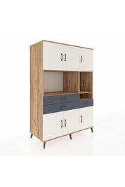 Kronos Dolap 9 Raflı 3 Çekmeceli 6 Kapaklı 132x59x195 Çam-Aytaşı/Antrasit