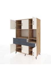 Kronos Dolap 9 Raflı 3 Çekmeceli 6 Kapaklı 132x59x195 Çam-Aytaşı/Antrasit