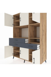 Kronos Dolap 9 Raflı 3 Çekmeceli 6 Kapaklı 132x59x195 Çam-Aytaşı/Antrasit