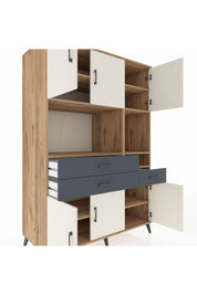 Kronos Dolap 9 Raflı 3 Çekmeceli 6 Kapaklı 132x59x195 Çam-Aytaşı/Antrasit