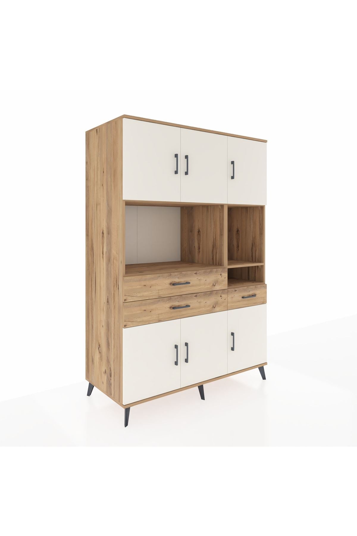 Kronos Dolap 9 Raflı 3 Çekmeceli 6 Kapaklı 132x59x195 Çam-Aytaşı/Çam