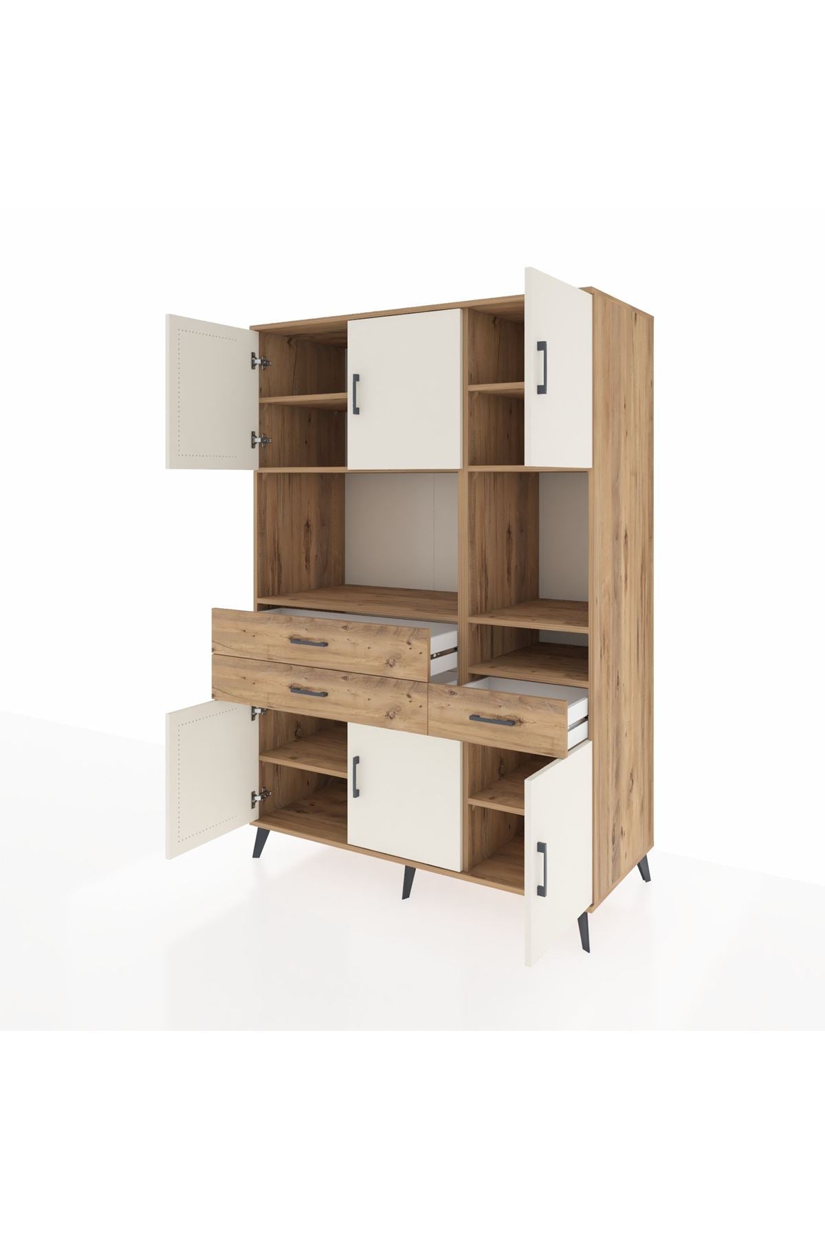 Kronos Dolap 9 Raflı 3 Çekmeceli 6 Kapaklı 132x59x195 Çam-Aytaşı/Çam