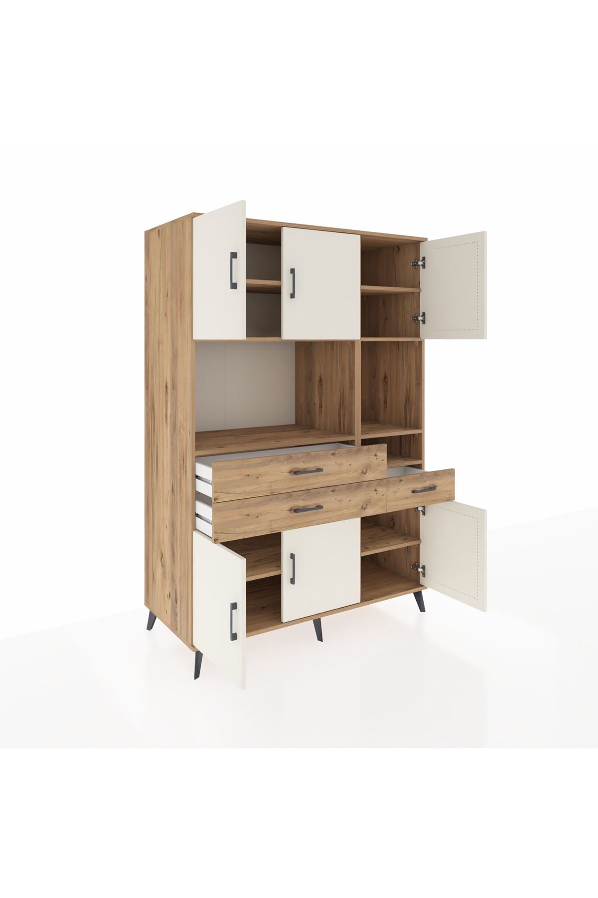 Kronos Dolap 9 Raflı 3 Çekmeceli 6 Kapaklı 132x59x195 Çam-Aytaşı/Çam