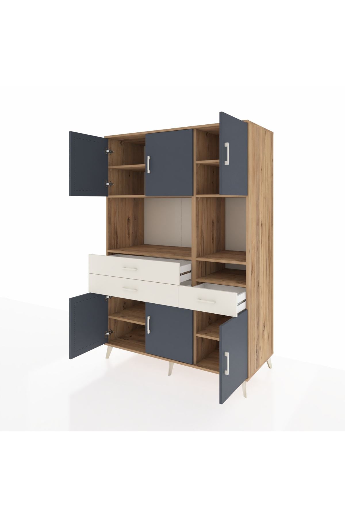 Kronos Dolap 9 Raflı 3 Çekmeceli 6 Kapaklı 132x59x195 Çam-Antrasit/Aytaşı