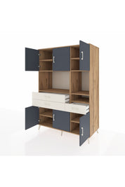 Kronos Dolap 9 Raflı 3 Çekmeceli 6 Kapaklı 132x59x195 Çam-Antrasit/Aytaşı