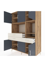 Kronos Dolap 9 Raflı 3 Çekmeceli 6 Kapaklı 132x59x195 Çam-Antrasit/Aytaşı