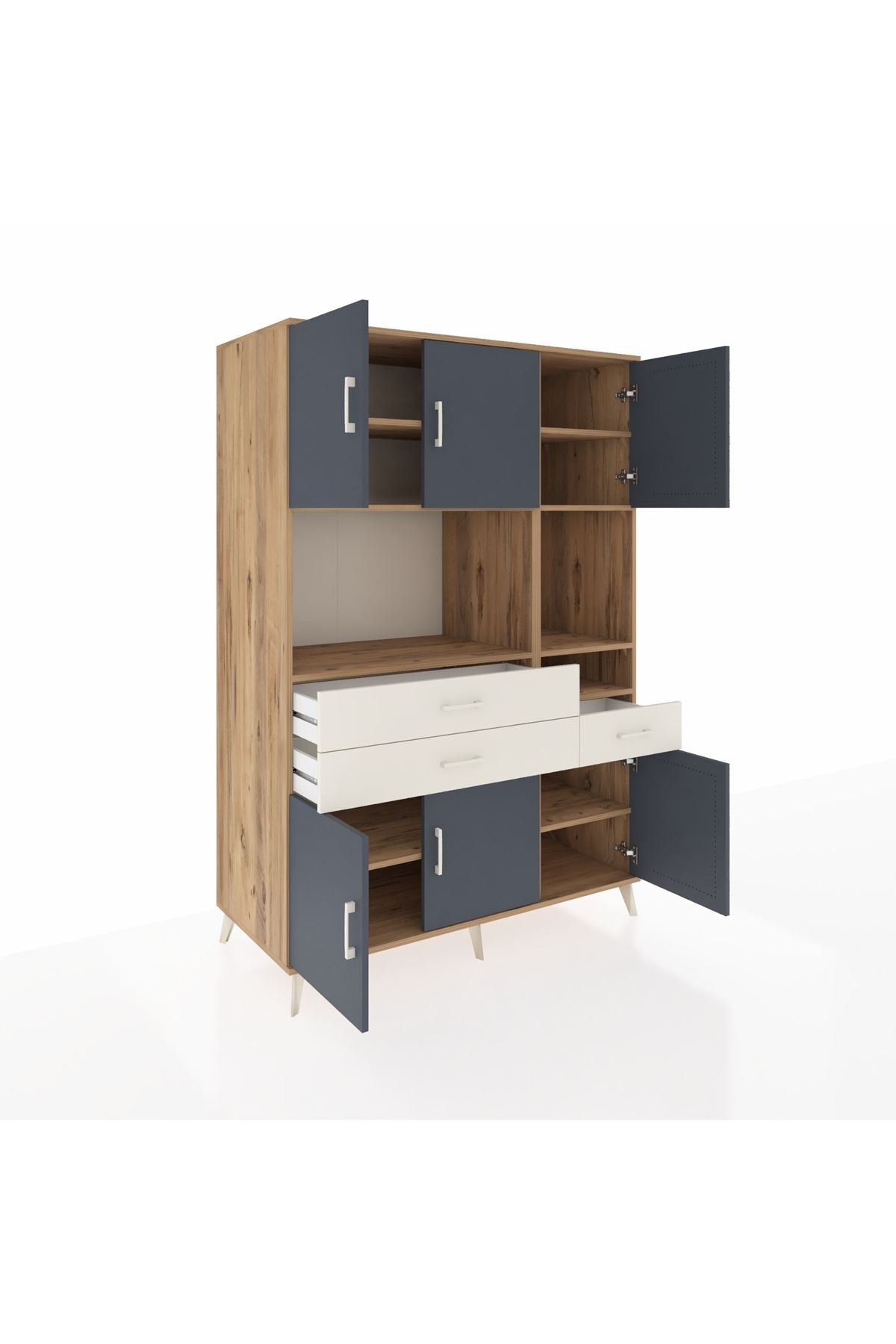 Kronos Dolap 9 Raflı 3 Çekmeceli 6 Kapaklı 132x59x195 Çam-Antrasit/Aytaşı