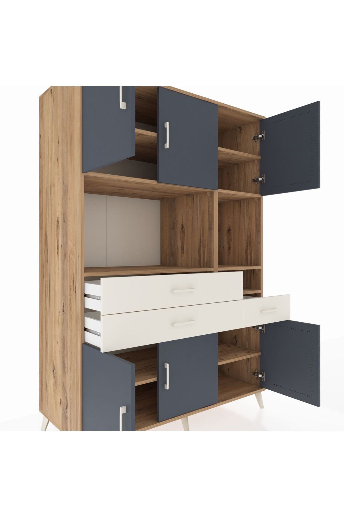 Kronos Dolap 9 Raflı 3 Çekmeceli 6 Kapaklı 132x59x195 Çam-Antrasit/Aytaşı