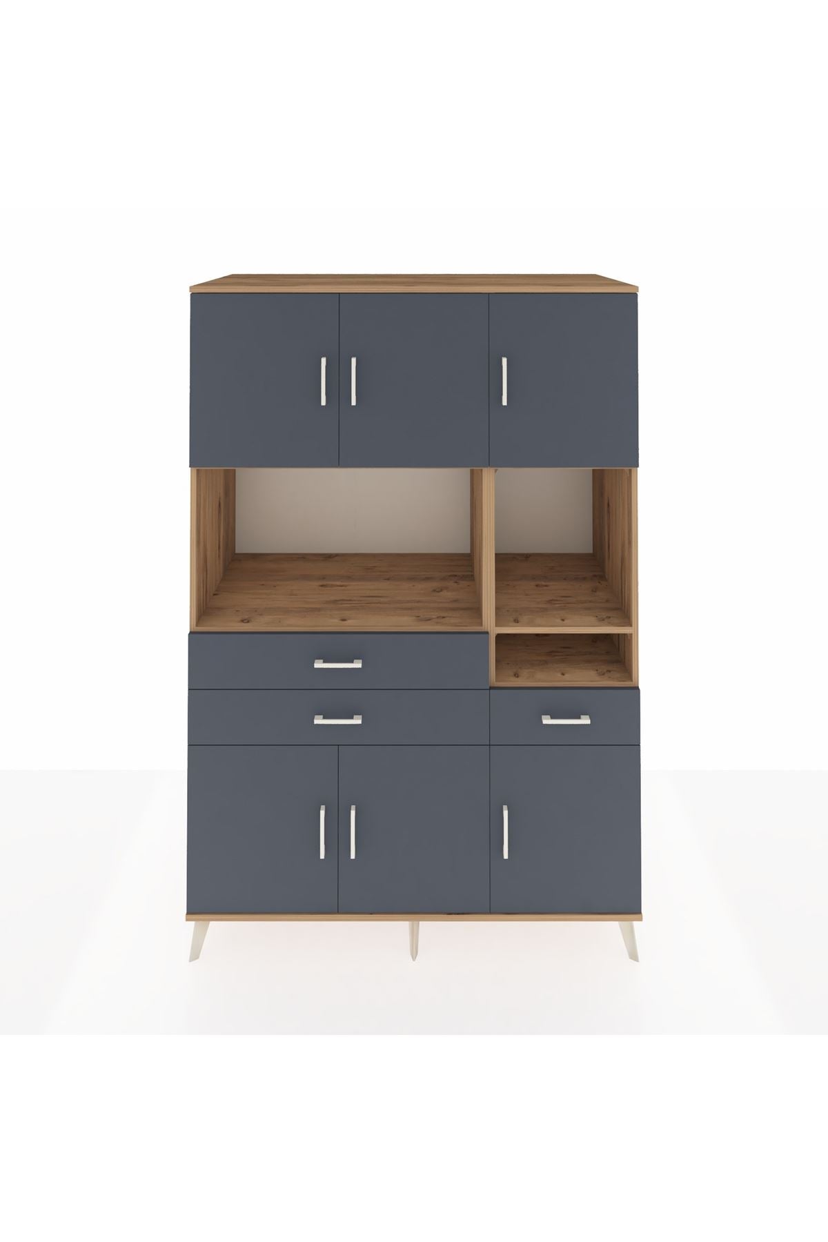 Kronos Dolap 9 Raflı 3 Çekmeceli 6 Kapaklı 132x59x195 Çam-Antrasit/Antrasit